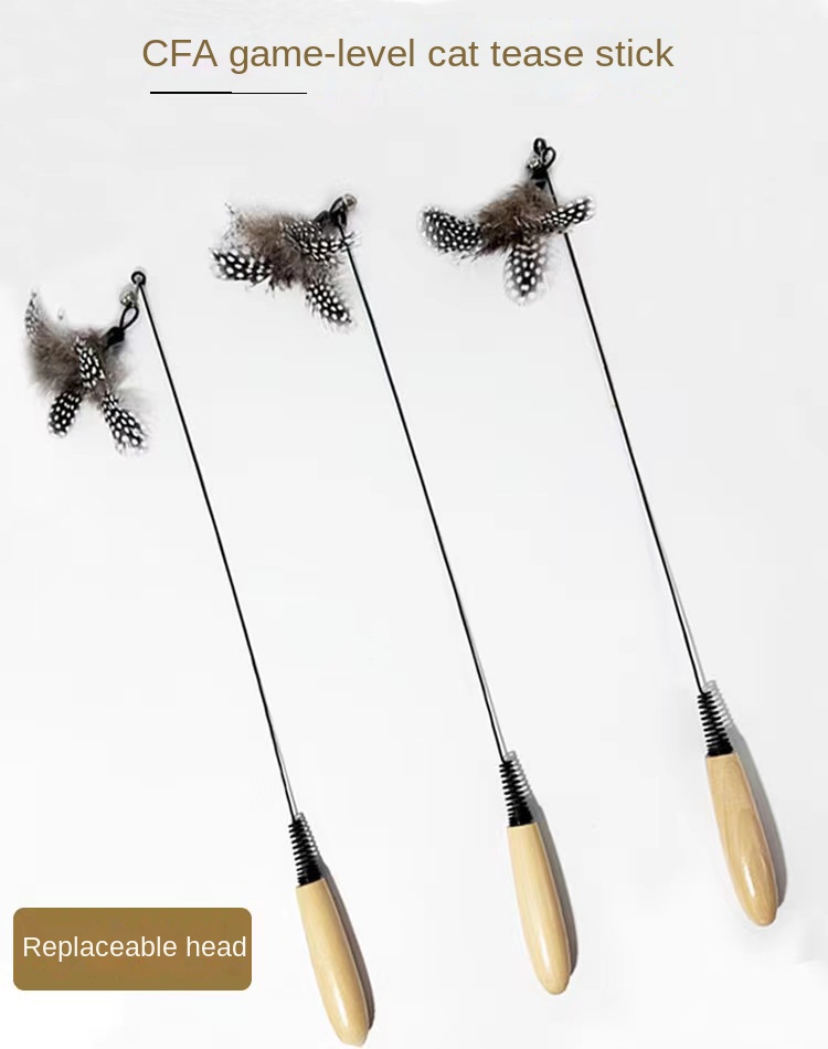 Spotted Wooden Handle Spring Cat Teaser Stick