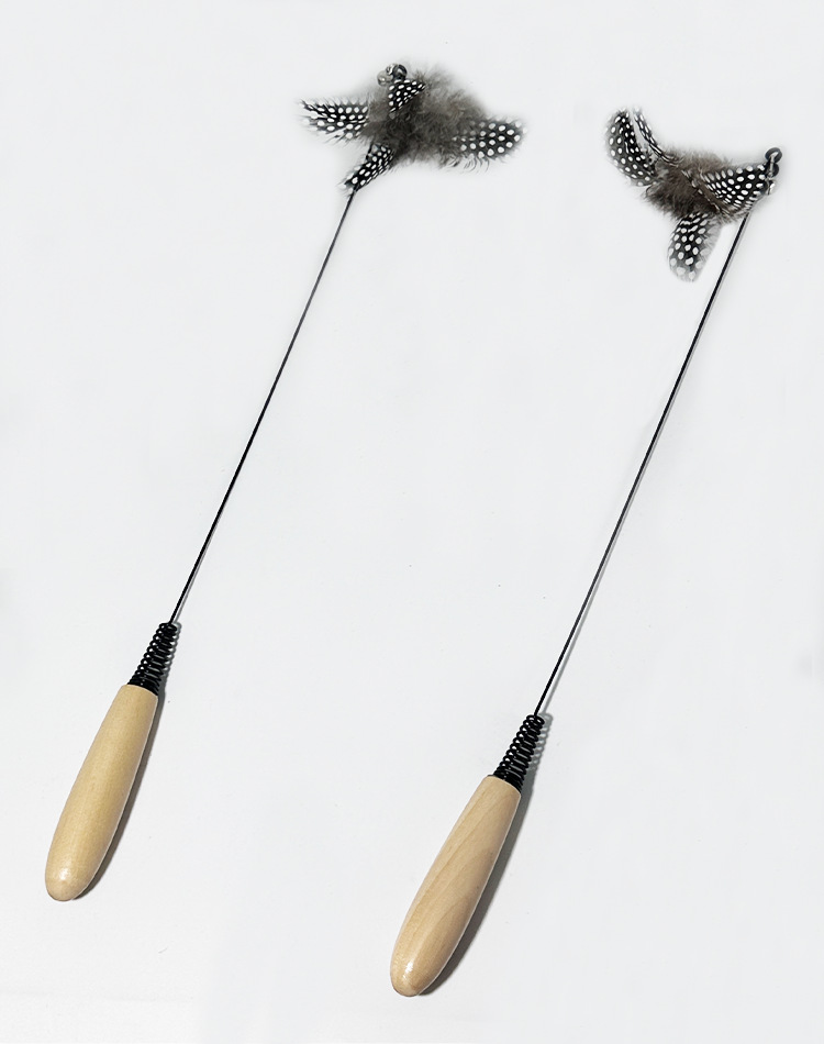 Spotted Wooden Handle Spring Cat Teaser Stick