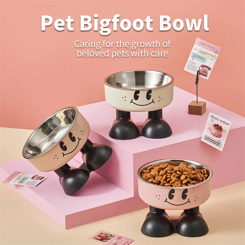 Smiling Face High Leg Stainless Steel Pet Bowl