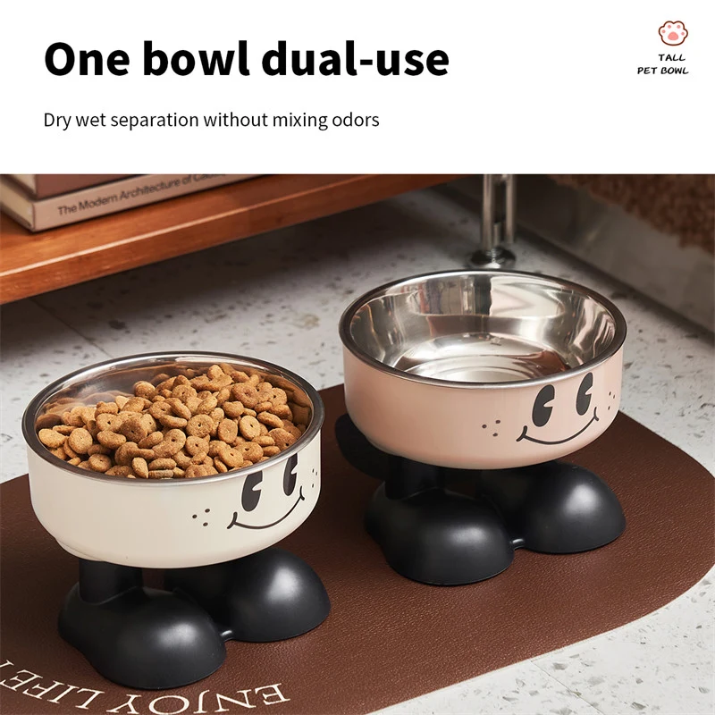 Smiling Face High Leg Stainless Steel Pet Bowl