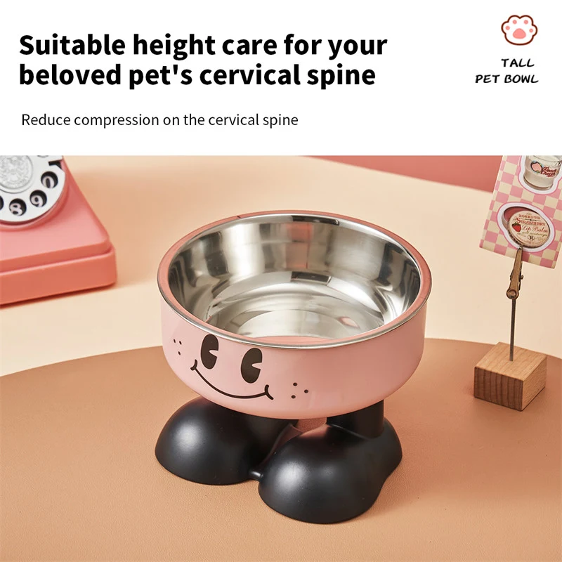 Smiling Face High Leg Stainless Steel Pet Bowl