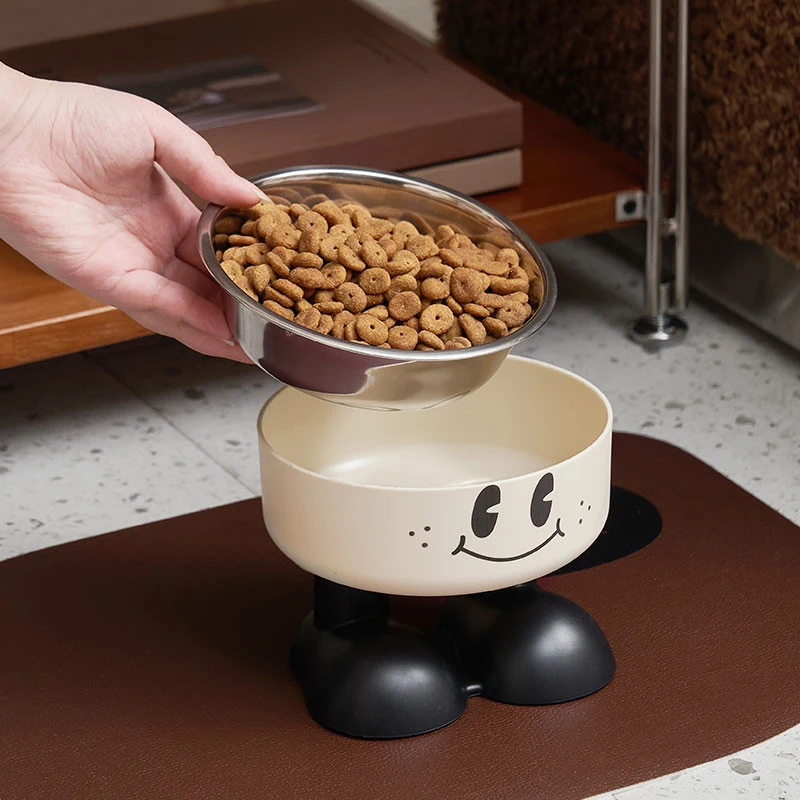 Smiling Face High Leg Stainless Steel Pet Bowl
