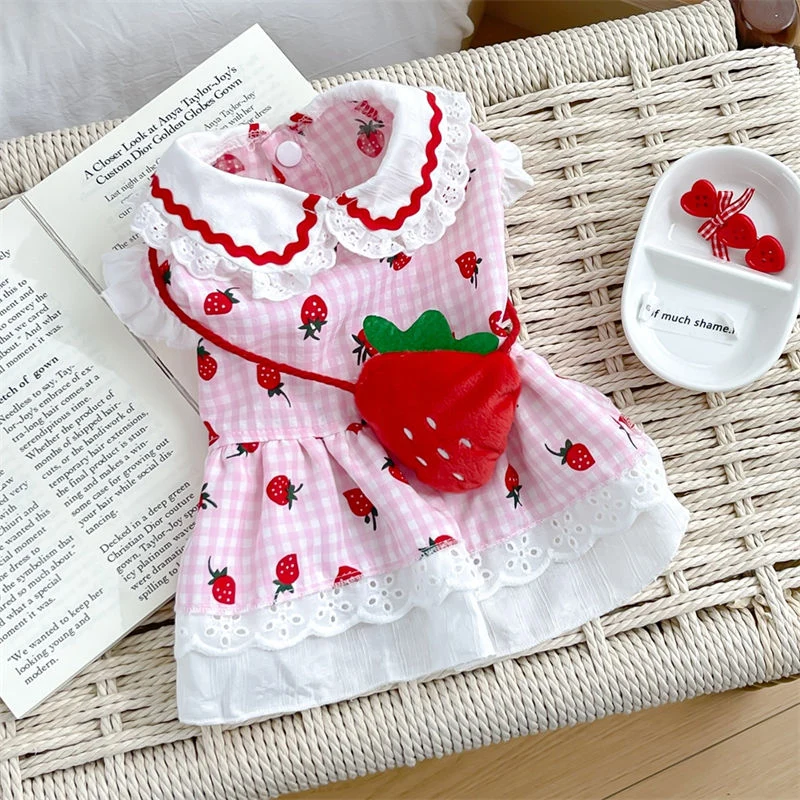 Cute Strawberry Checkered Pet Dress