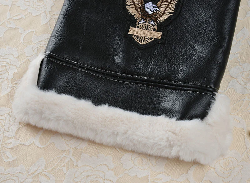 Pu Jacket Eagle Leather Coat With Fleece Lining