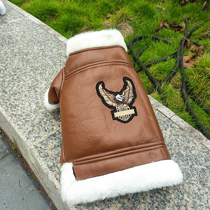 Pu Jacket Eagle Leather Coat With Fleece Lining