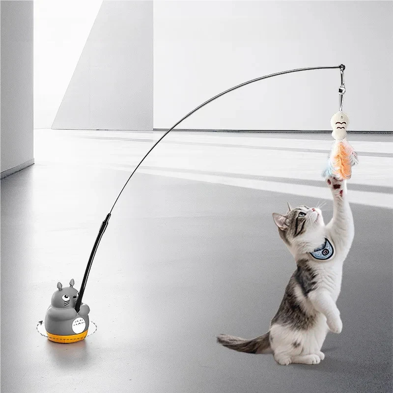 Steel Wire Long Pole Rotating Cat Teasing Stick