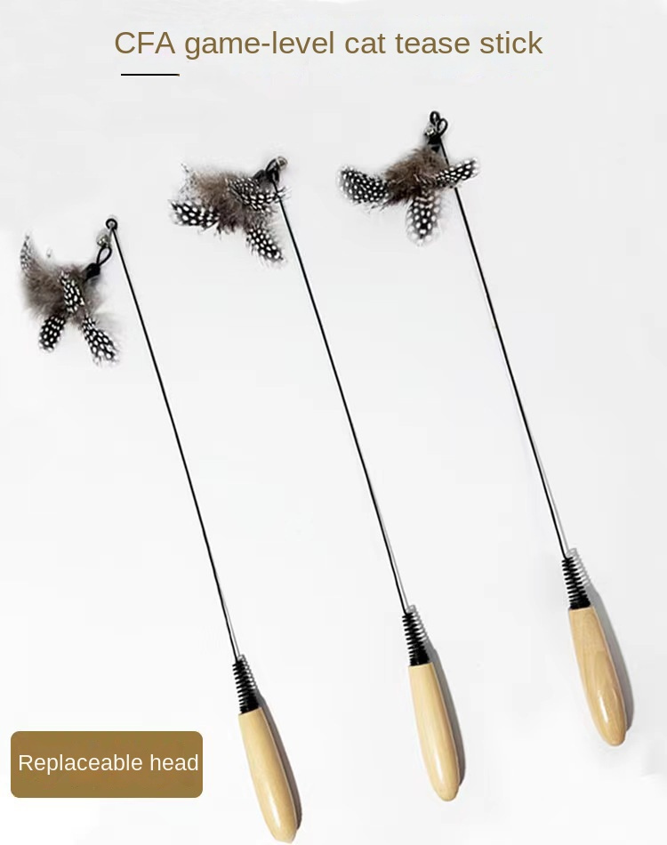 Spotted Wooden Handle Spring Cat Teaser Stick