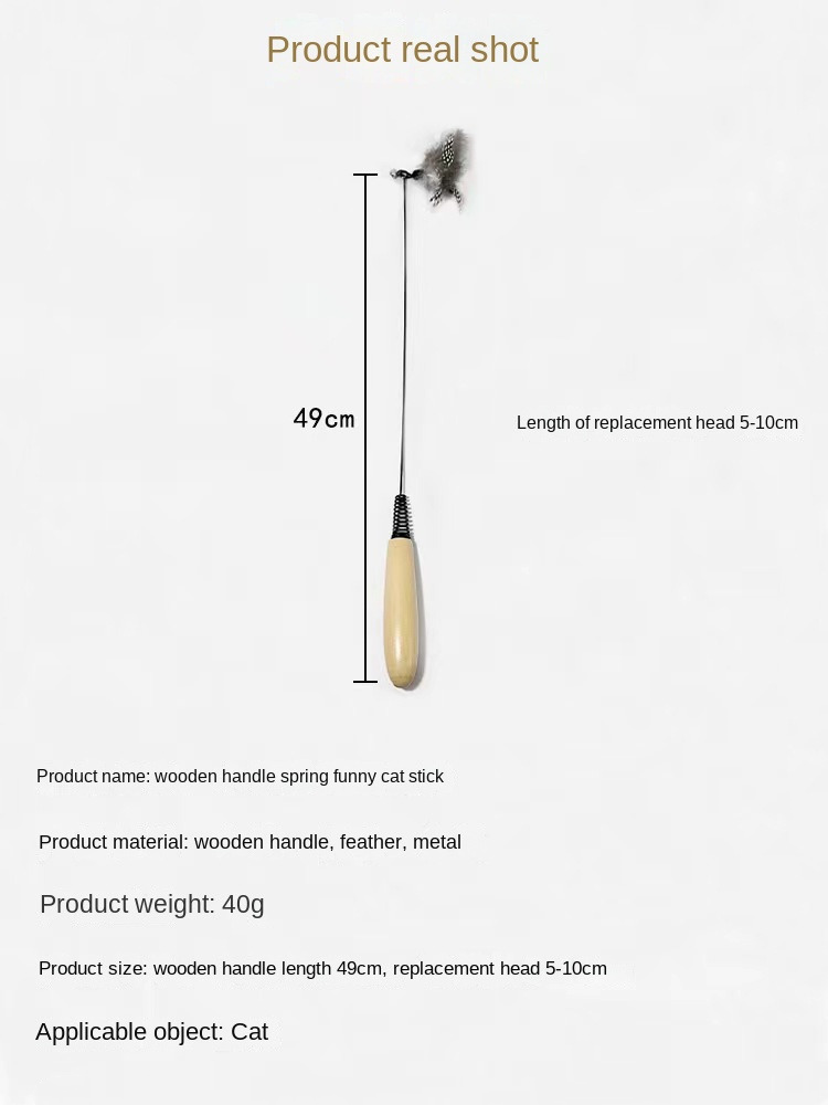 Spotted Wooden Handle Spring Cat Teaser Stick